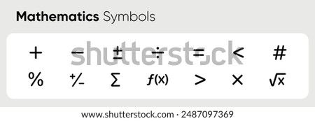 Math symbols, icon set. mathematical calculations. Collection of icons with plus, minus, root, greater than less than