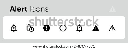 Attention Icon Set. Danger, Caution, warning, error, delete, notification, important or Alert Risk Vector Symbol in a black filled and outlined style. Safety Notice Sign.