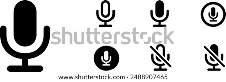 Microphone muted and unmuted icon set. Classic mic shape. Vector design. Mute and unmute audio mic flat vector icons for video apps and websites UI.