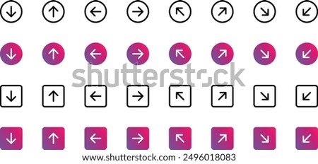 Arrows big black set icons, arrow icon, modern simple arrows, arrow vector collection cursor in gradient fill. Cursor arrow up down and symbol. Modern simple solid arrows  in circle and square shape