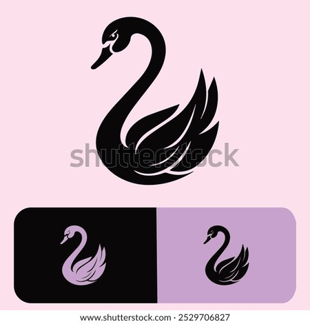 Swan logo design set vector illustration. Abstract icon collection with creative idea in pink, purple, beige colours