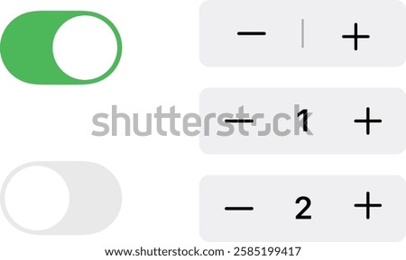 Plus and minus stepper button flat line art vector icon for apps and websites User Interface. UI component. Toggle button