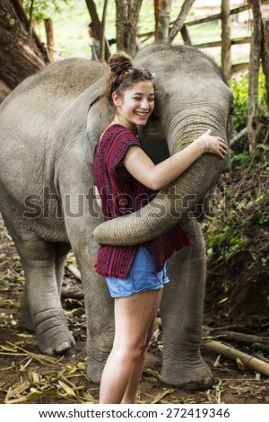 CHIANG MAI, THAILAND - APRIL 25, 2015 : People can experience the lifestyle of elephants in their natural habitat  (no hook, no chain, no riding) in Chiang Mai, Thailand.