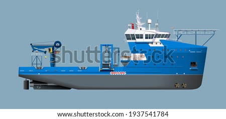 Offshore support vessel seismic survey series with active heave compensated subsea winch crane vector design. Сток-фото © 