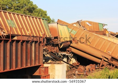 SILVERLAKE, KS - JULY 10: massive train derailment on the Soldier Creek bridge that happened around 6:00pm spilling thousands of tons of coal into the creek on July 10, 2010 in Silverlake, KS.