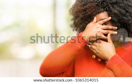 Similar – Image, Stock Photo Cheerful black woman covering eye