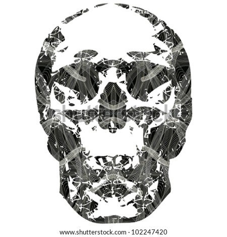 Abstract dead network textured human skull print on white background. Vector.