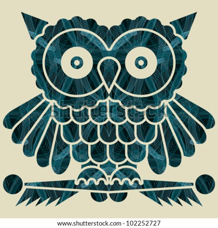 Abstract decorative network textured night owl. Vector.