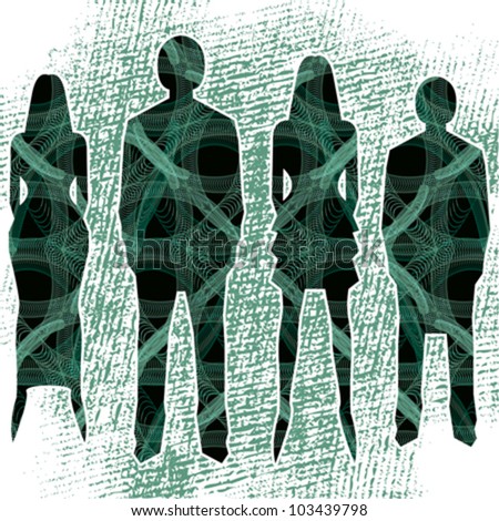 Abstract decorative textured network people silhouettes. Vector.