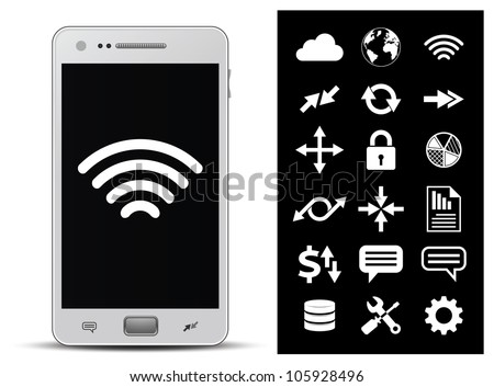 18 icons - wireless technology, network, internet, finance and security. Vector illustration