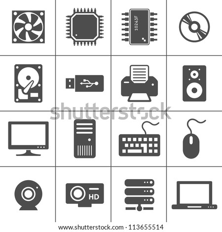 Computer Hardware Icons. PC Components. Simplus series. Each icon is a single object (compound path)