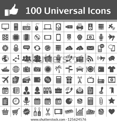 100 Universal Icons. Simplus series. Each icon is a single object (compound path)