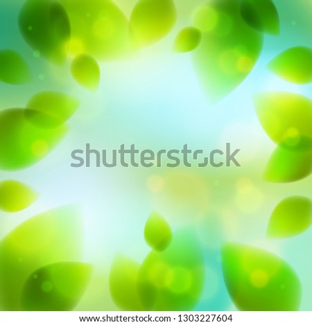 Fresh green leaves summer or spring blurred defocused, realistic bright vector illustration with copy space for text.