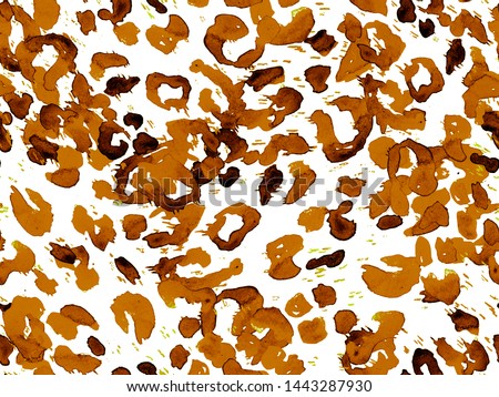 Amber Orange Leopard Seamless Pattern. Watercolor Hand Drawn Cheetah Print.  Wild Skin Exotic Texture. Geometric Fur background. Leopard and Jaguar Leather. Watercolour Hand Painted Skin Pattern.