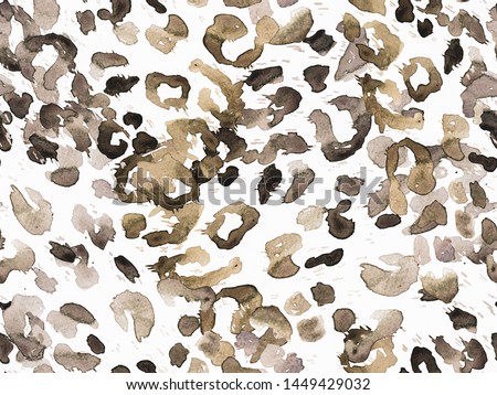 Black and White Leopard Seamless Pattern. Watercolor Hand Drawn Cheetah Print.  Wild Skin Exotic Texture. Geometric Fur background. Leopard and Jaguar Leather. Watercolour Hand Painted Skin Pattern.