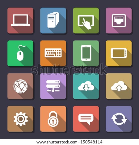 Network and mobile devices. Network connections icons. Flaticons series (metro style flat icons with long shadow)