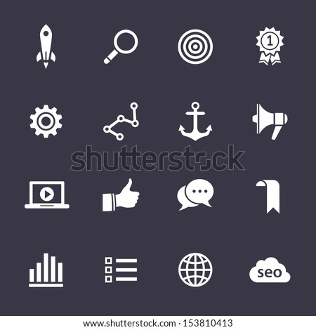 Search engine optimization, internet marketing icons. Clean vector icons on black