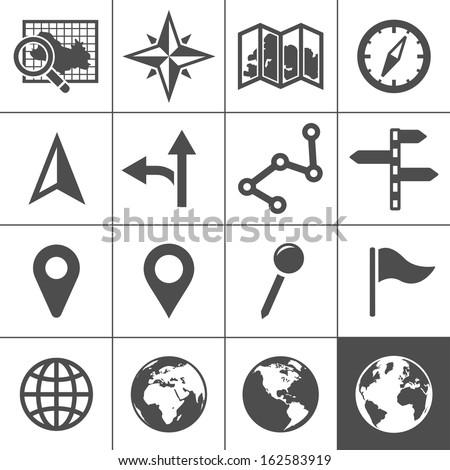 Cartography and topography icon set. Maps, location and navigation icons. Vector illustration. Simplus series