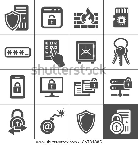 Information technology security icons. Simplus series. IT security vector icons