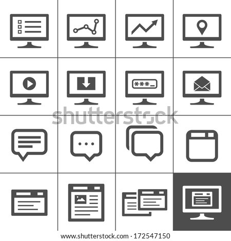 Computer screen symbols and icons. Dialog and message boxes. Simplus series. Vector illustration
