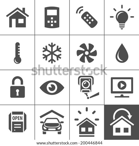 Smart Home and Smart House Icons. Home automation control systems. Simplus series vector icons