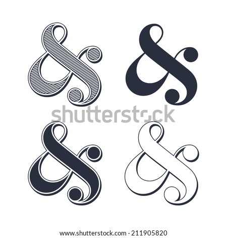 Elegant and stylish custom ampersands for wedding invitation or business card. Vector illustration