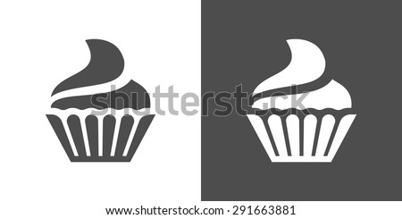 Cupcake icon. Two-tone version of cupcake vector icon on white and black background. Small cake designed to serve one person.
