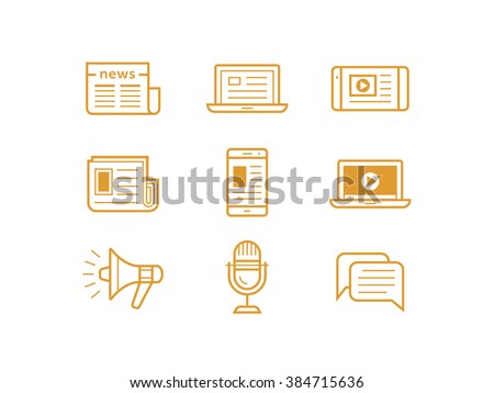 News media icons. Traditional and modern media. Newspaper and modern devices and technology. Vector illustration