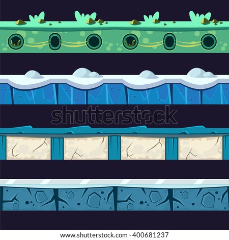 Water And Ice Platformer Level Floor Design Set  In 2-d Vector Looped Pattern