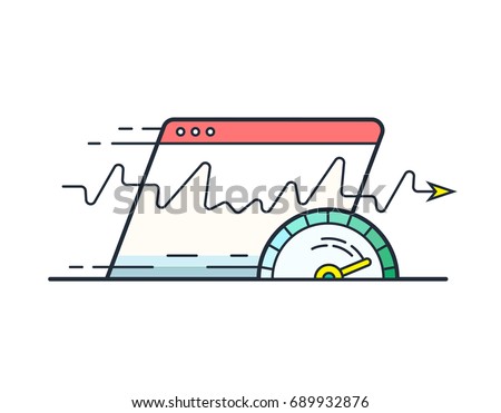 Web browser with speedometer testing Speed of internet connection. Website speed loading time vector icon.