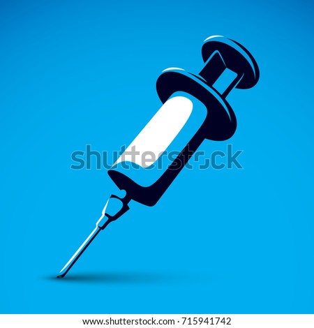 Vector graphic illustration of plastic disposable syringe for medical injections. Get vaccinated idea