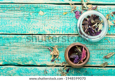 Dried natural basil spice.Natural dried herbs.Space for text