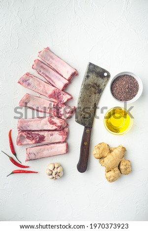 Fresh raw pork ribs with ingredients. High quality photo