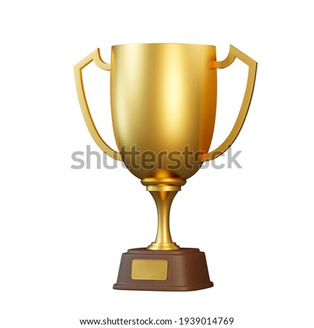Golden trophy cup isolated on white background. Sport tournament award, gold winner cup and victory concept. 3d rendering illustration