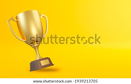 Trophy cup on yellow background. Sport tournament award, gold winner cup and victory concept. 3d rendering illustration
