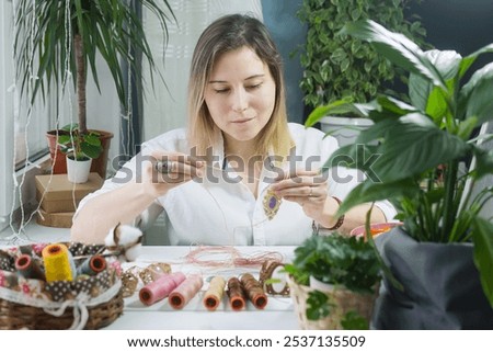Similar – Image, Stock Photo Crop woman creating decoration in workshop