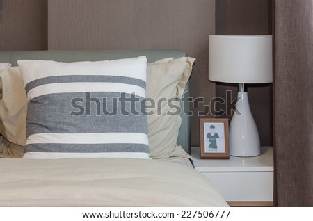modern bedroom with brown wallpaper