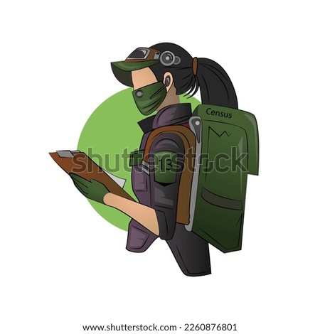 vector illustration of census officer with pony tail character