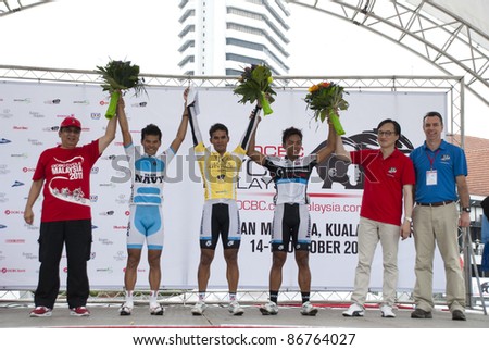 KUALA LUMPUR, MALAYSIA - OCTOBER 16: Winner of Kenny Heights Ultimate City Race 2011 at OCBC Cycle Malaysia 2011 giving press conference in Kuala Lumpur, Malaysia on October 16, 2011.