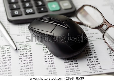 Close up of Accounting report with narrow depth of field