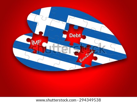 Puzzle Of Greece flag on Love shape with Loan word