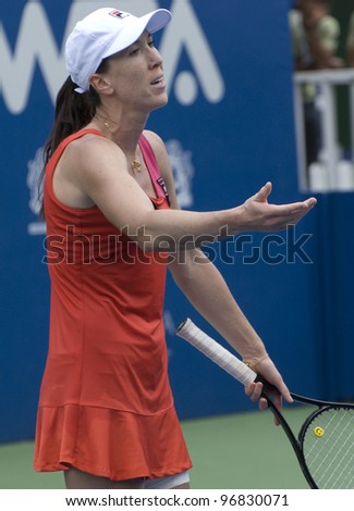 KUALA LUMPUR - MARCH 4: Jankovic(SRB) disappointed with the decision of a lines man in semi final match against Petra Martic (CRO) at BMW Malaysian Open in Kuala Lumpur, Malaysia on March 4, 2012