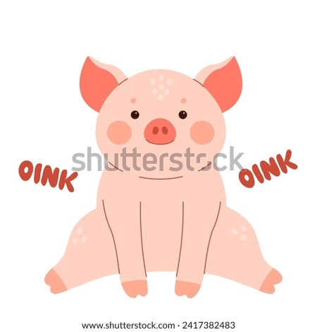 sitting oinking pig. cute little pig grunts. pig character