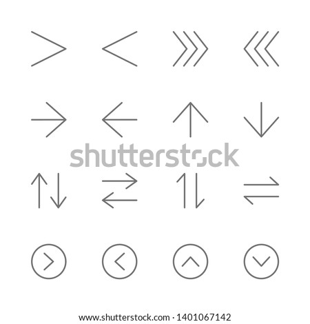 Simple Set of arrows interface Related Vector thin Line Icons. Contains such as direction, nevigation, button, next, skip, up, down, left, right, pointer, exchange and more. illustration