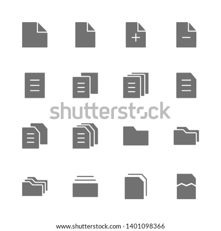 Simple Set of Document Files Related Vector solid silhouette Icons. Contains such as tab, layers, new, add, order, floders, copy, delete, duplicate, paper, note, text, blank and more. illustration.