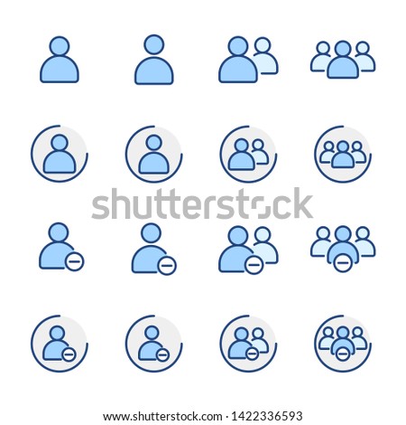 Simple Set of Business People Vector fiiled blue color Icons with round. Contains such as group of people, delete, decrease, ban, cancle, fire, exclude, minus, negative and more. illustration eps 10
