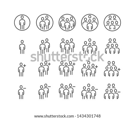 Simple Set of Business People Related Vector flat outline Icons. Contains such as Group of people, Add, Friend request, Communication, Teamwork, Plus, Delete, decre and more. Illustration eps 10.