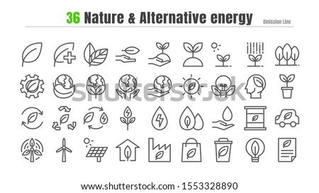 Simple Set of Nature Related Vector outline Icons. Contains such as Environment, Eco, Green Energy, Alternative Power, Bio Fuel, Recycle, Green Mindset, Water Drop and more. Illustration eps 10