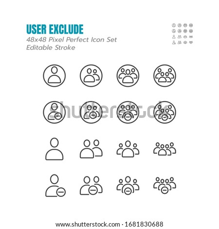 Simple Set of Exclude User or People Vector Solid Glyph Icons With Round Frame. group of people, delete, decrease, ban, cancle, fire, minus, negative etc. 48x48 Pixel Perfect. Editable Stroke. EPS 10.