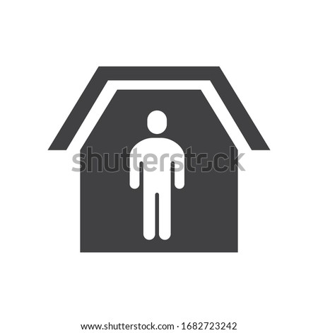 Shelter in Place or Stay at Home or Self Quarantine Sign Solid Glyph Icon. To Slow Outbreak Stop Coronavirus or Covid 19 Spread Infection. Isolated on White Background.